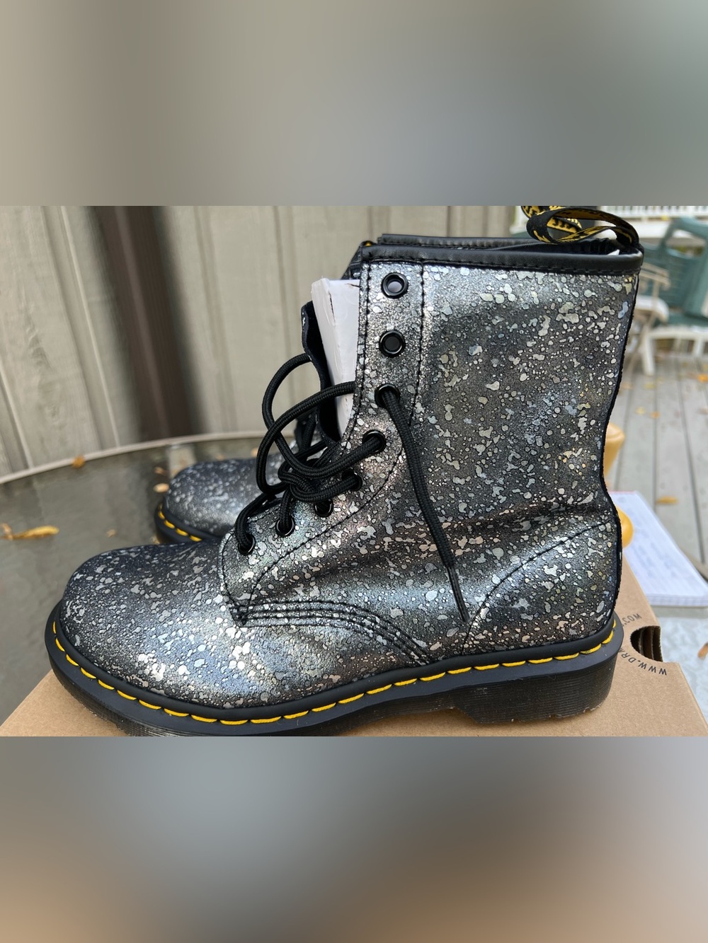 Doc Martens 1460 Metallic Paint Splatter Suede Lace Up Boots Mens 9 / Womens 10